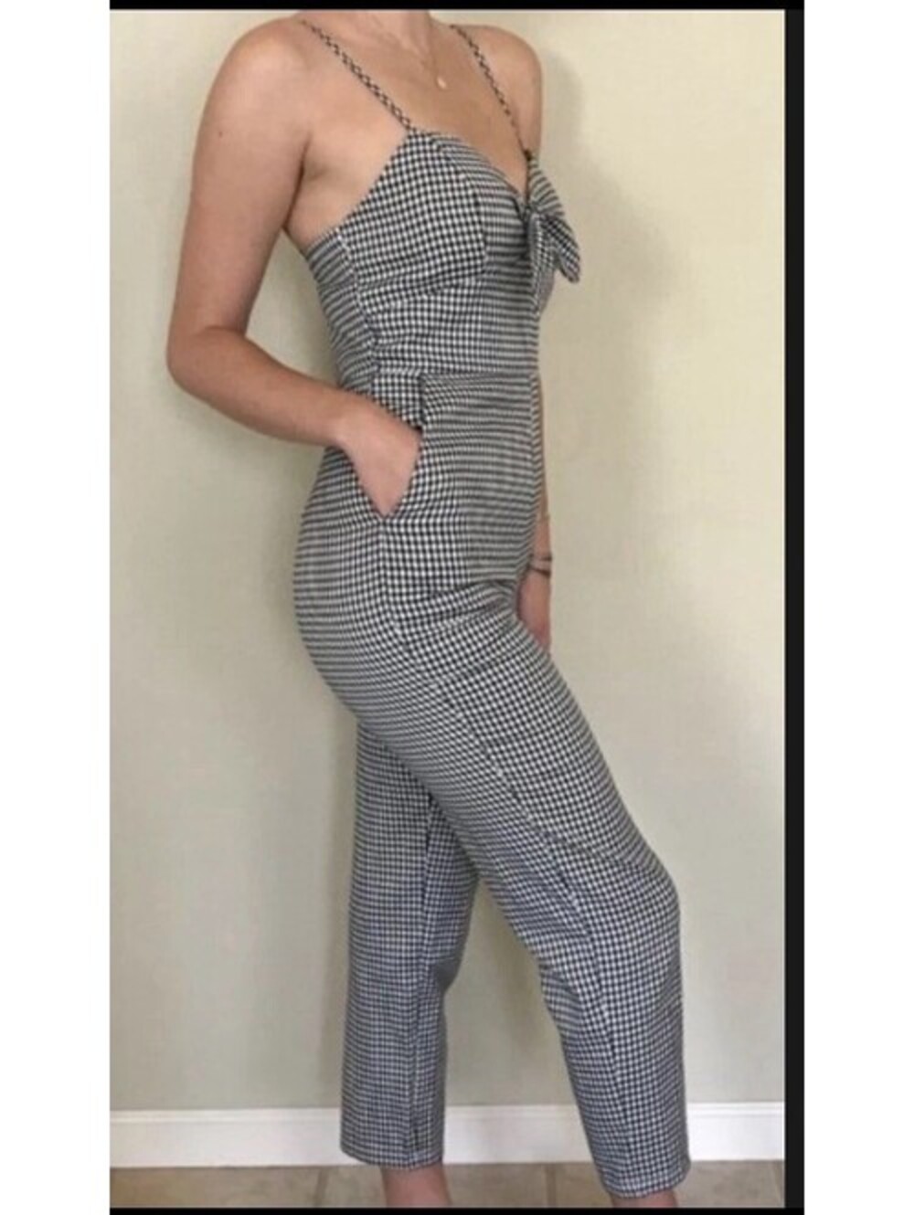 Forever 21 Black White Check Jumpsuit Sz Medium Unsized M Or L Sleeveless Bow